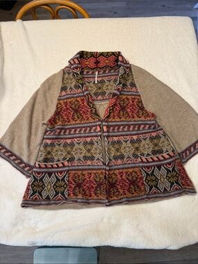 Free People Multi-Color Wool blend Patterned Open Front Cardigan w/ center hook